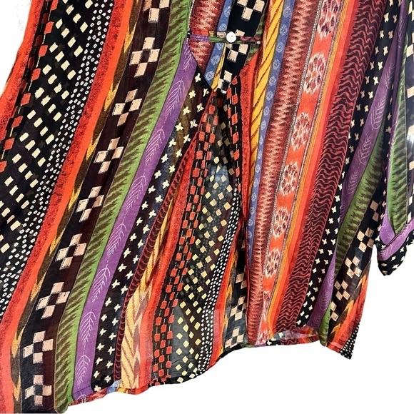 Rene Derhy Vintage Sheer Tribal Print Tunic Top Boho Half Button Front Sz L - Picture 3 of 11